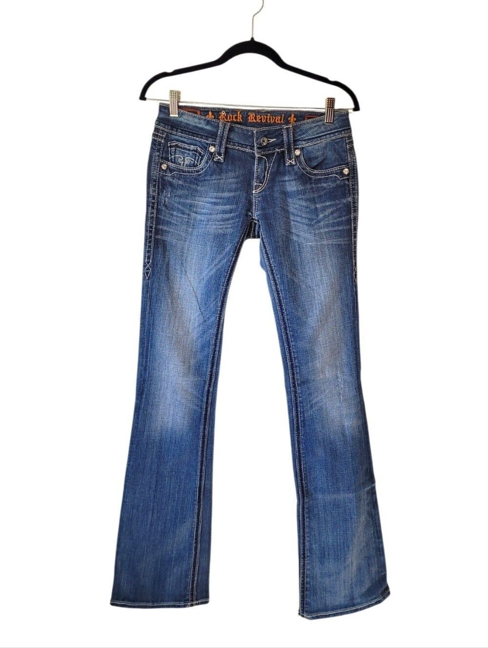 Rock Revival Blake Boot Medium Blue Flare Jeans Size 26